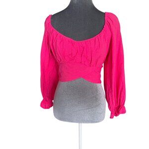 Hello Molly Womens Hot Pink Long Sleeve Wrap Crop Top Size M